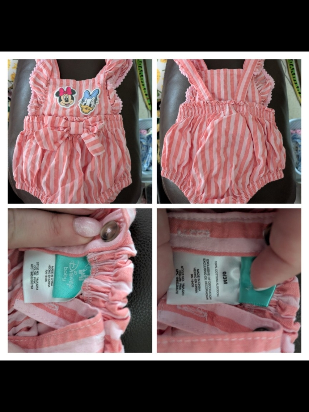 Disney Pink & White Striped Minnie and Daisy Bubble Romper